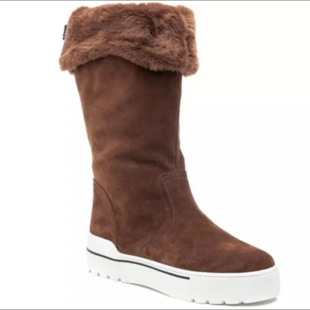 NEW J/Slides Selene Boots, Waterproof Leather, Taupe Size 7.5 Faux Fur Lined